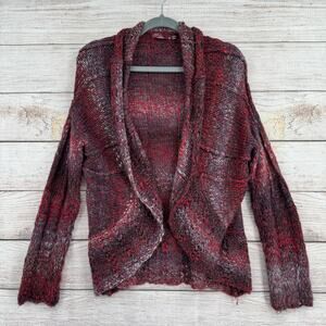 prAna Rosewood Yoga Wrap Sweater Womens Medium Red Gray Open Knit Open Front